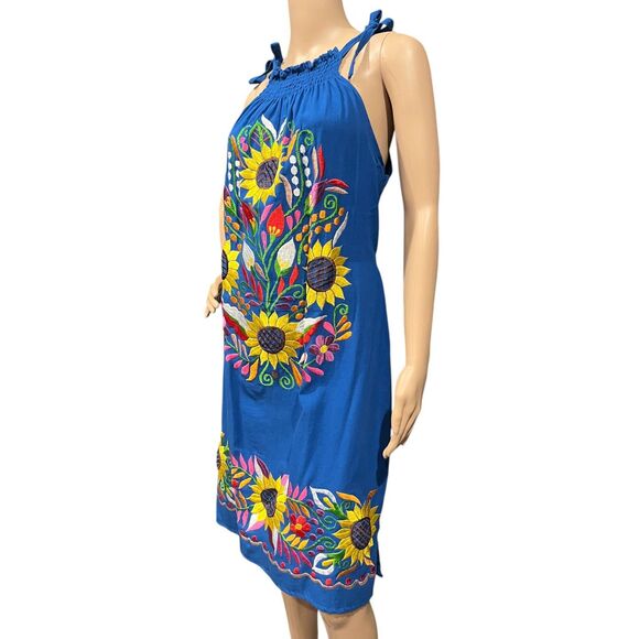 Authentic Mexican Floral Halter Dress Embroidered Mexican Fiesta Boho Hippie M - Picture 4 of 7